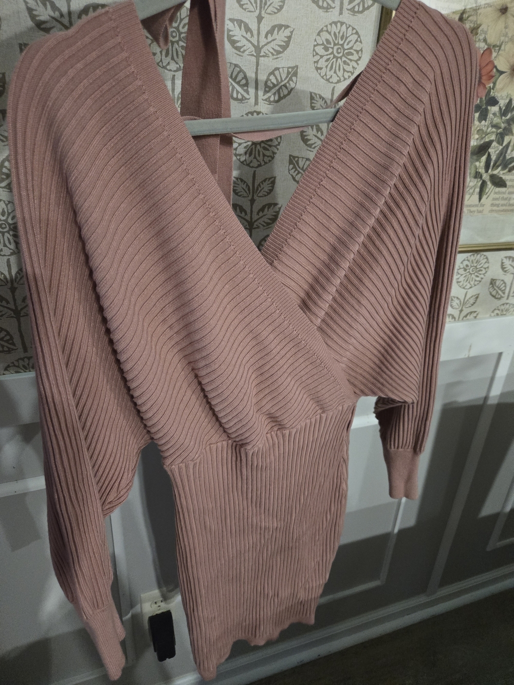Love Tree Mauve Ribbed Wrap Sweater Dress